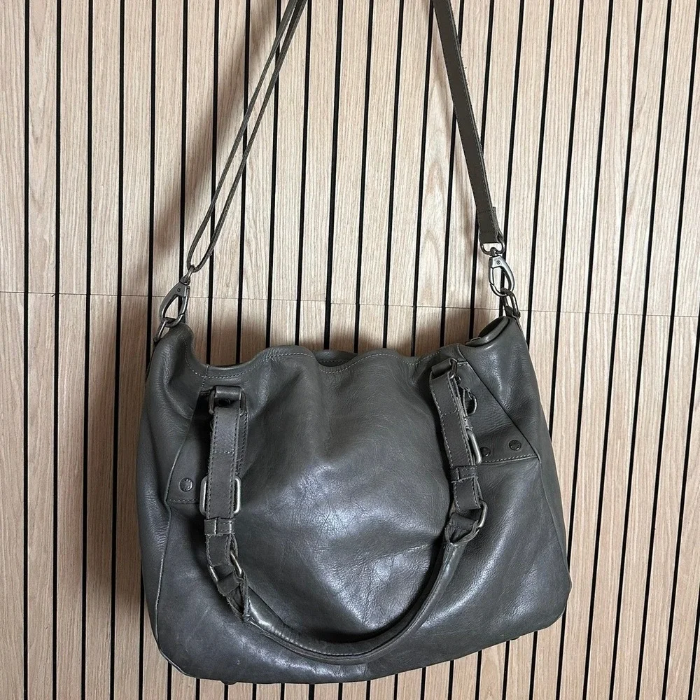 IKKS Gray Leather Slouchy Hobo‎ Tote Crossbody $450 MSRP